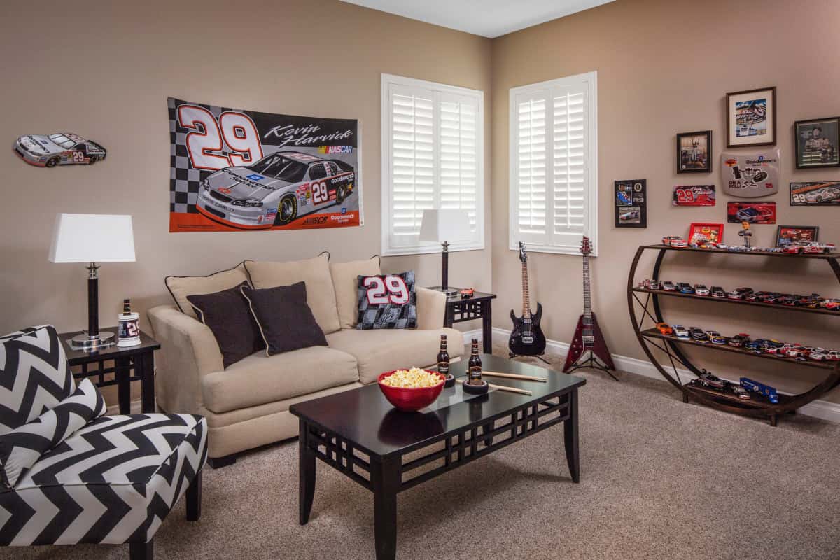 Destin man cave with shutters